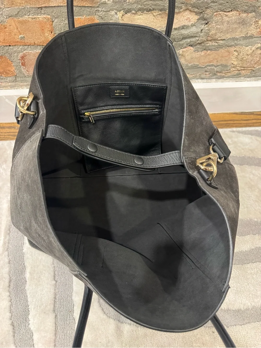 Aerin Dark Gray Suede Mini Weekender Bag